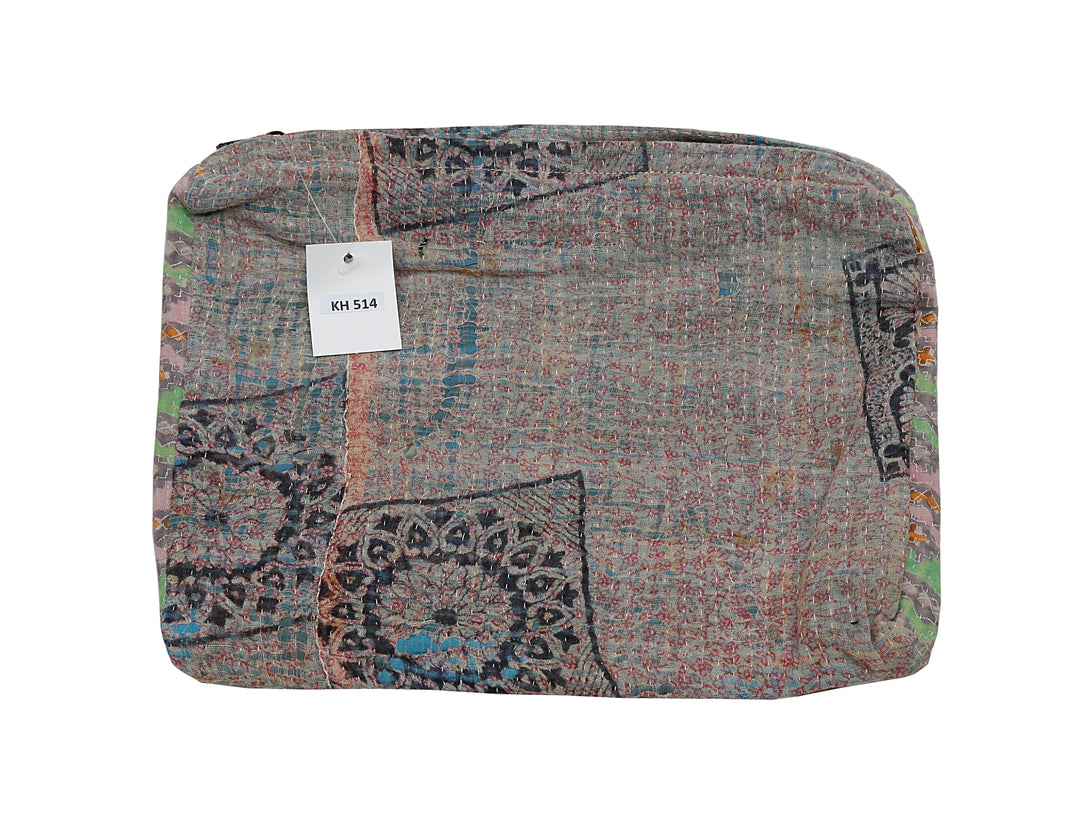 Medium Kantha Sari Wash Bag – Soft Mandala Motif in Faded Earth Tones