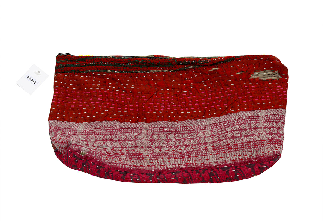 Large Wash Bag – Red & Pink Stripe with Sari Border