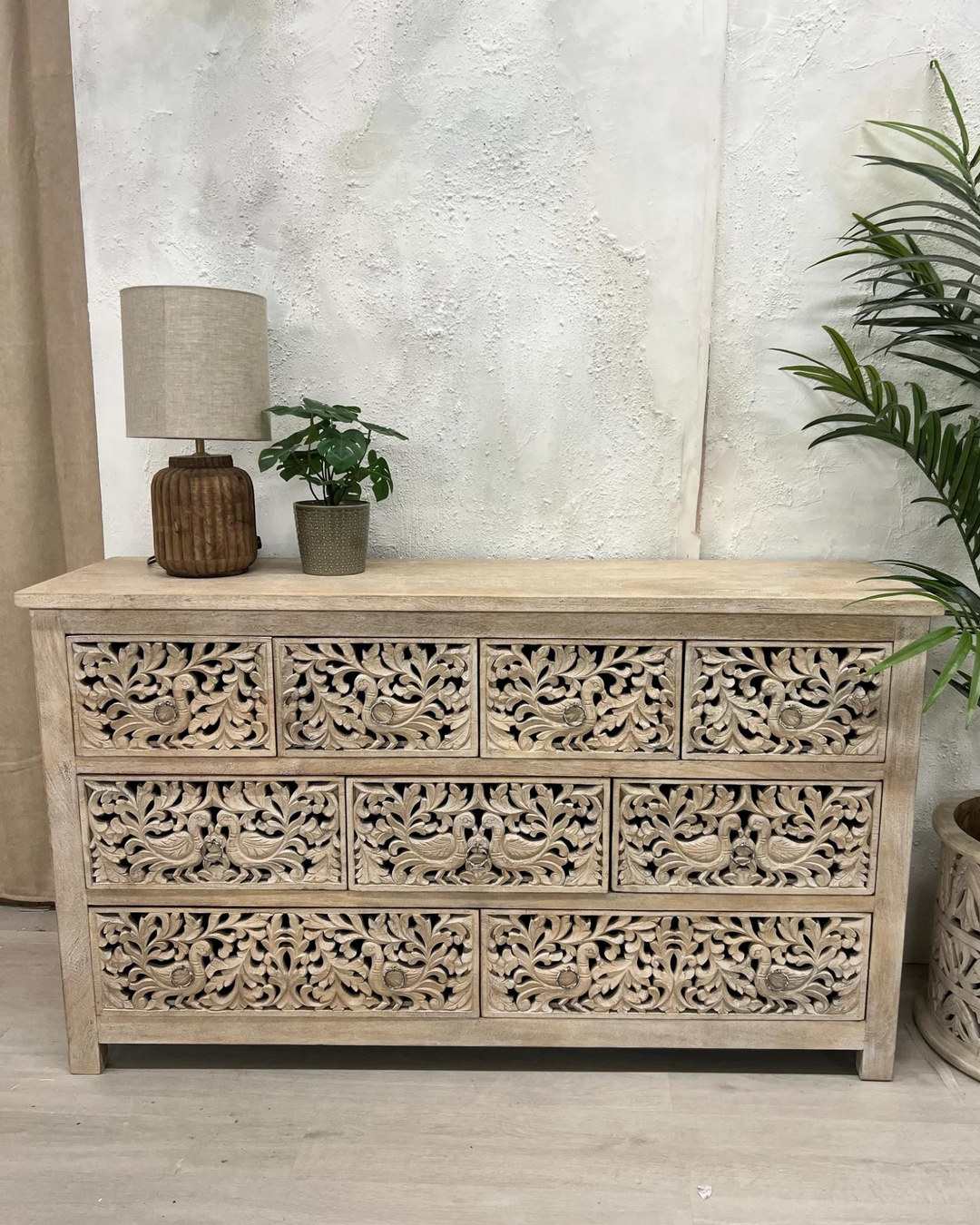 Large Multi Chest of Drawers Hand Carved from Mango Wood