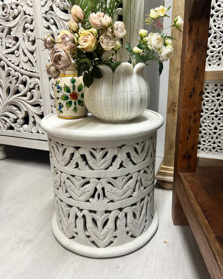 Hand Carved Mango Wood Round Table