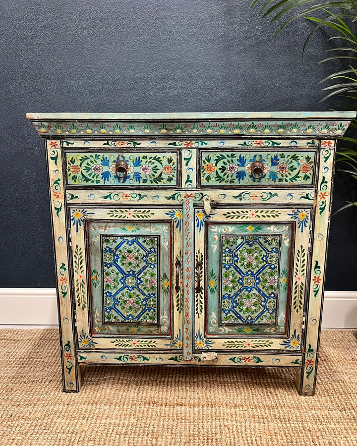 Hand Painted Vintage Indian Sideboard