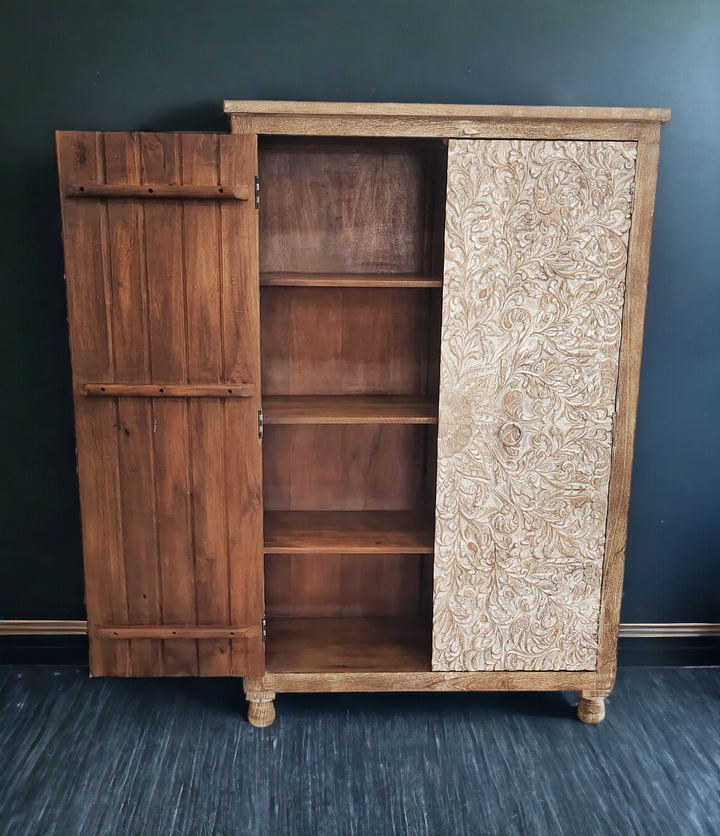 Hand Carved Two Door Mango Wood Cabinet