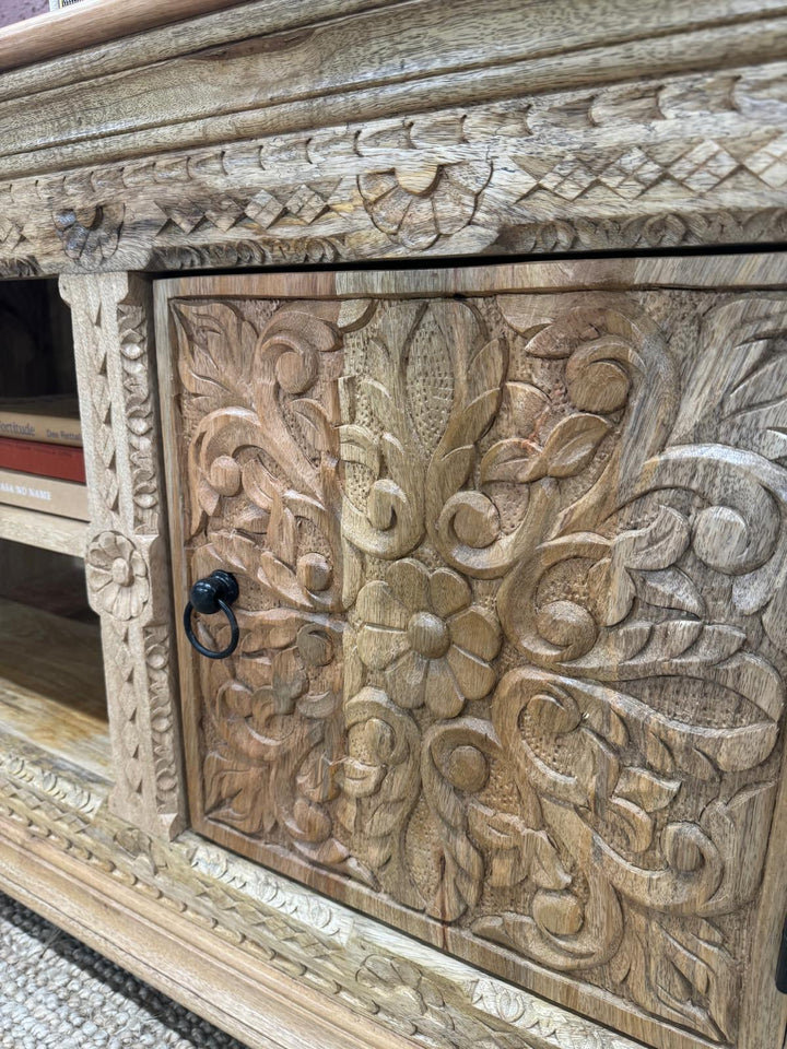 Hand-Carved Mango Wood TV / Sideboard Unit