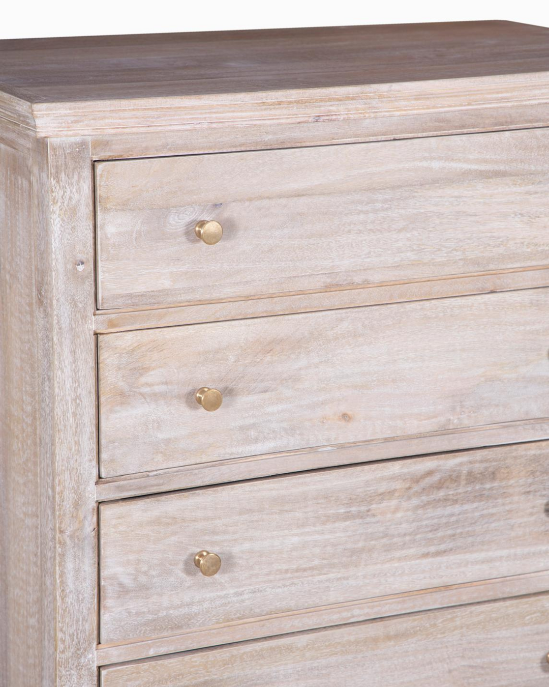 Mango Wood 5-Drawer Chest / Tallboy – Natural with Whitewashed Finish