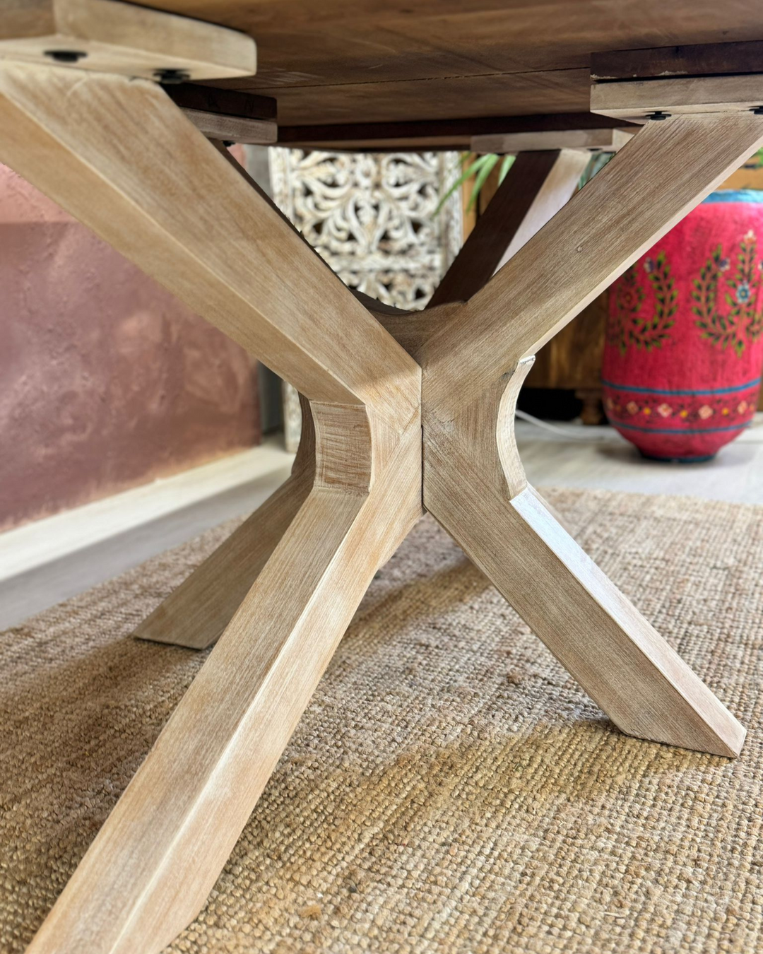 Sustainable Mango Wood Dining Table with Starburst Base – Seats 8