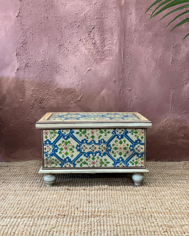 Product Title Hand-Painted Mango Wood Storage Box – Floral & Geometric Design