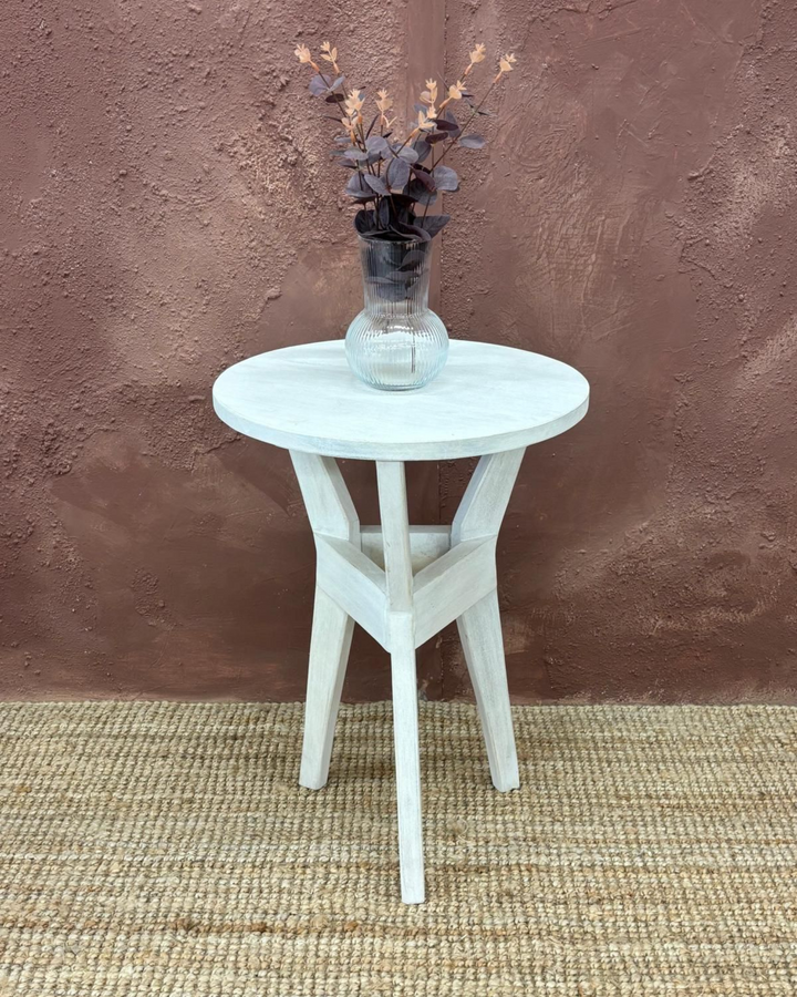 Whitewashed Mango Wood Round Side Table