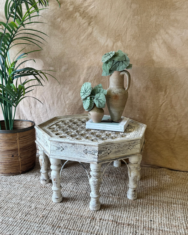 Hand-Carved Octagonal Coffee Tables – Reclaimed Wood with Whitewashed Finish