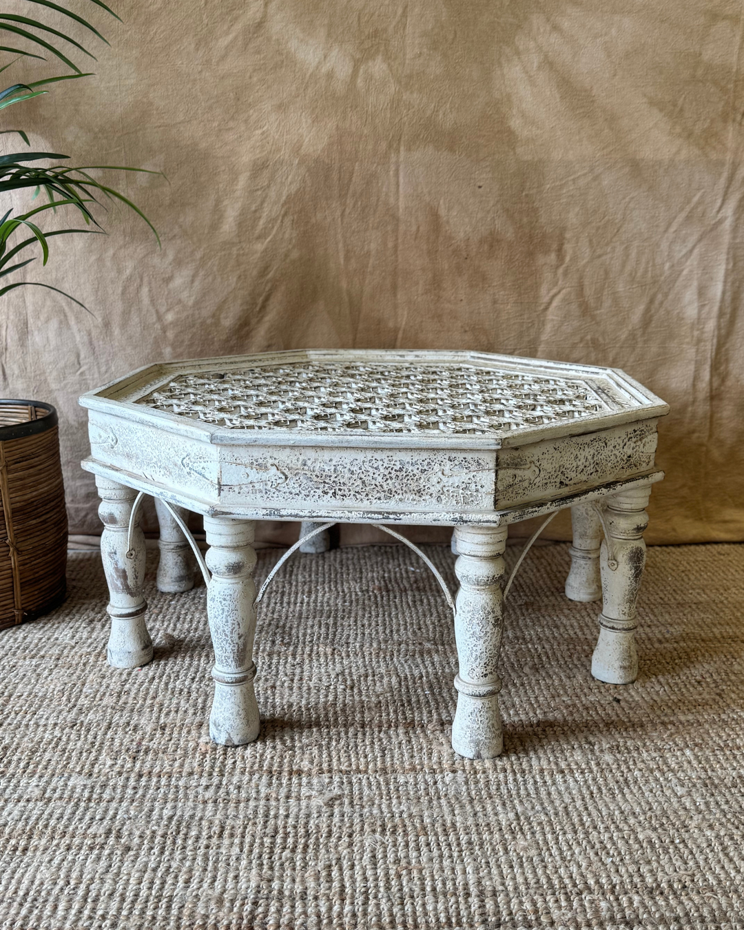 Hand-Carved Octagonal Coffee Tables – Reclaimed Wood with Whitewashed Finish