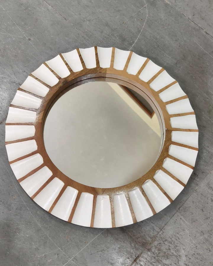 Round Mango Wood Wall Mirror – Whitewashed &amp; Natural Finish