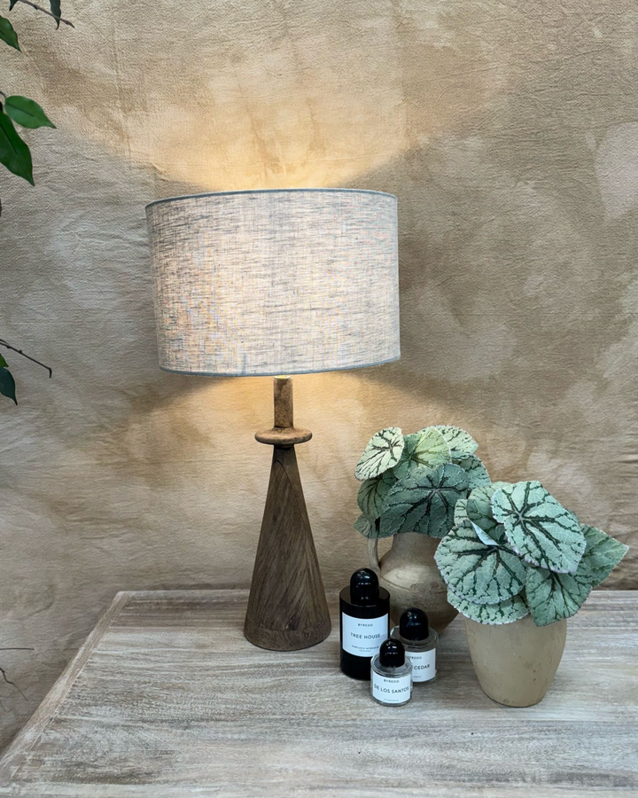 Mango Wood Table Lamp with Linen Shade