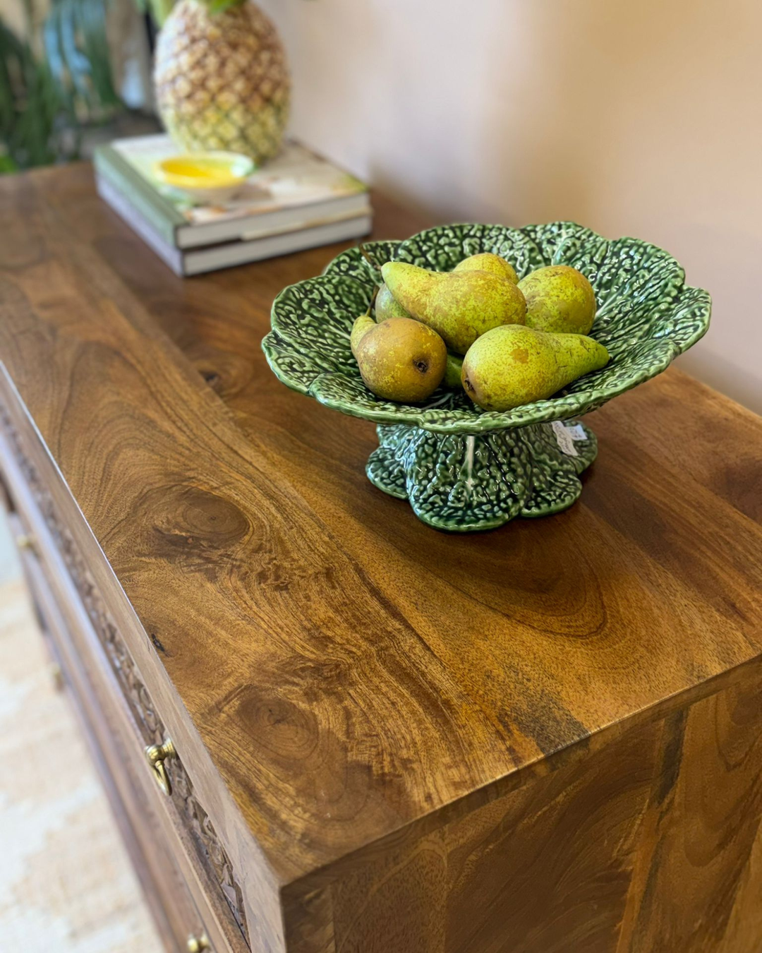 Jali Inspired Hand-Carved Mango Wood Chest of Drawers – Natural Polished Finish