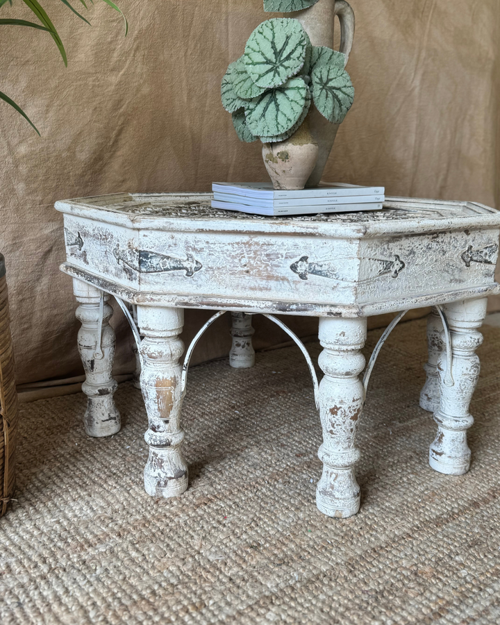 Hand-Carved Octagonal Coffee Tables – Reclaimed Wood with Whitewashed Finish