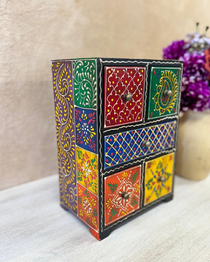 Tall Mango Wood Jewellery Box – Hand-Painted Multi-Drawer Trinket Box
