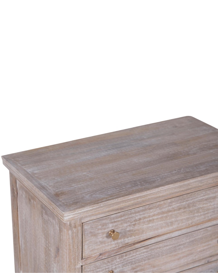 Mango Wood 3-Drawer Chest – Light Whitewashed Finish