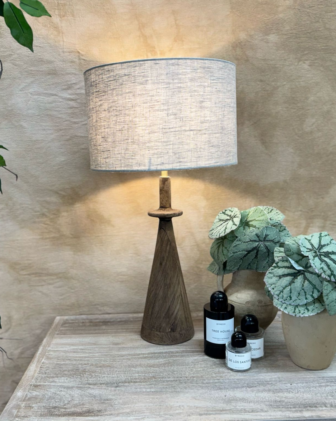 Mango Wood Table Lamp with Linen Shade