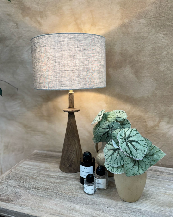 Mango Wood Table Lamp with Linen Shade