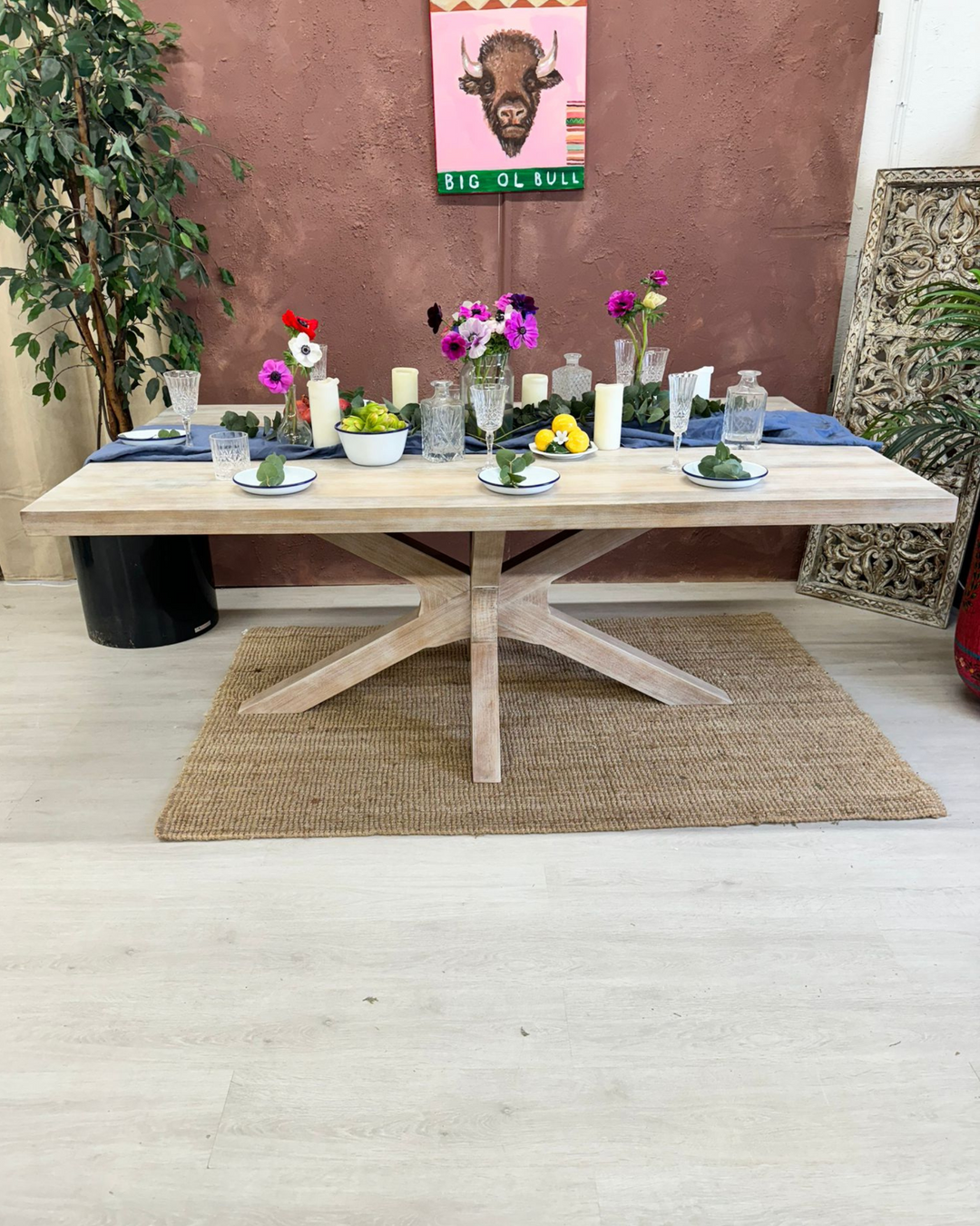 Sustainable Mango Wood Dining Table with Starburst Base – Seats 8