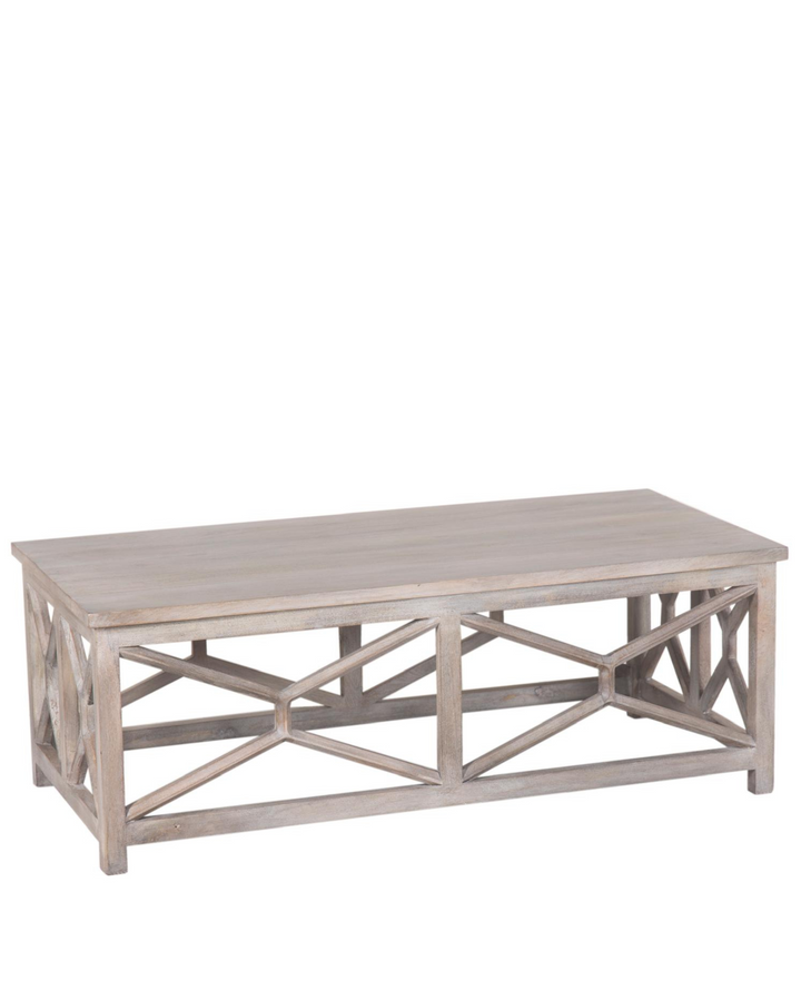 Contemporary Handcrafted Mango Wood Coffee Table – Whitewashed Finish