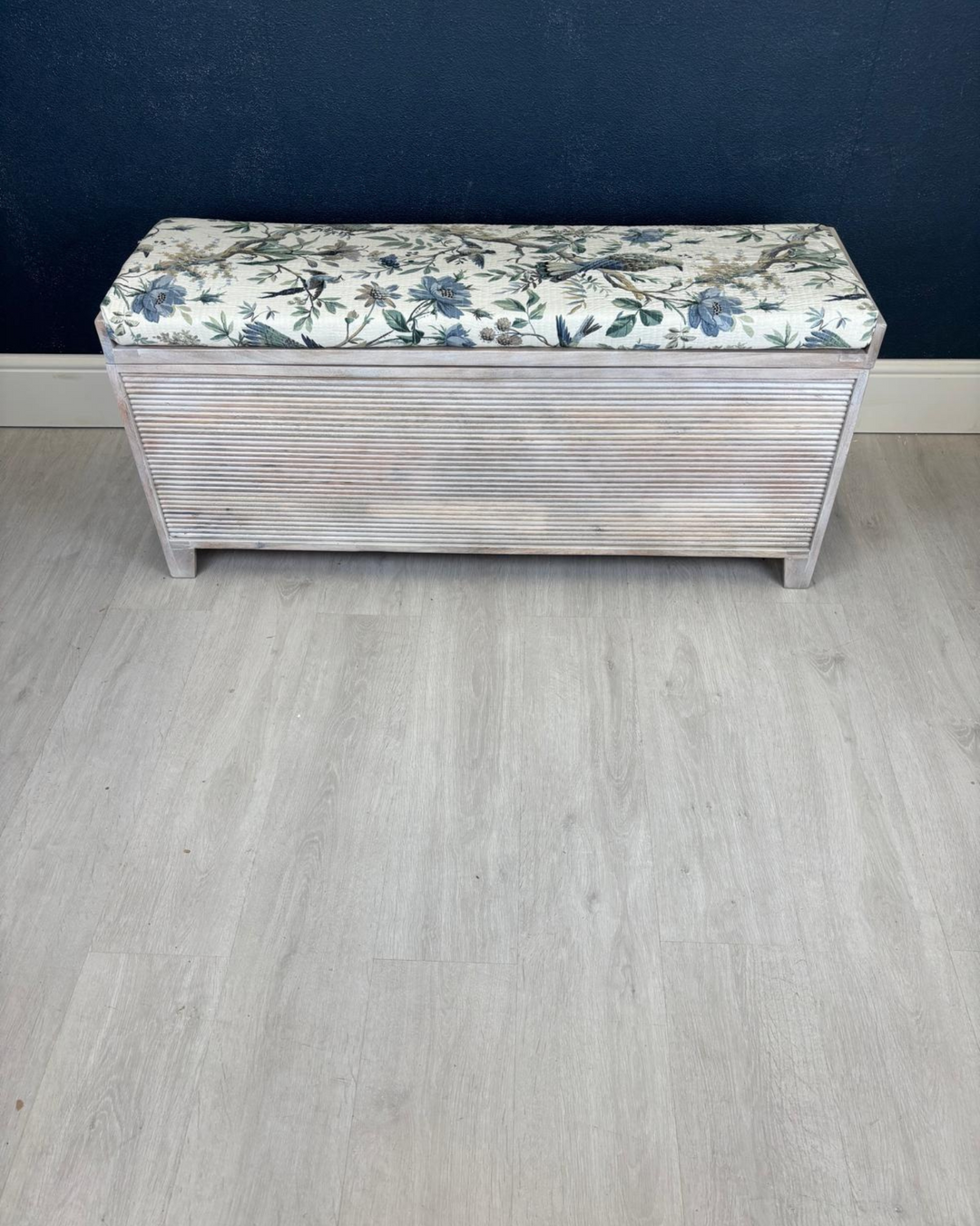 Mango Wood & Floral Cotton Ottoman Storage Bench