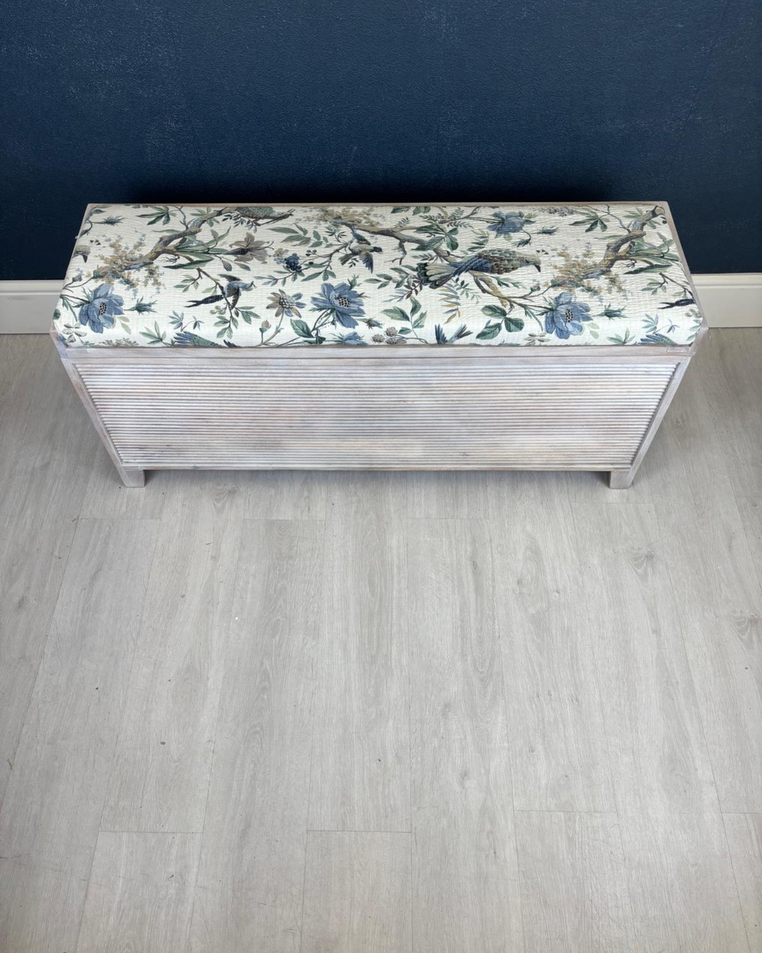 Mango Wood & Floral Cotton Ottoman Storage Bench