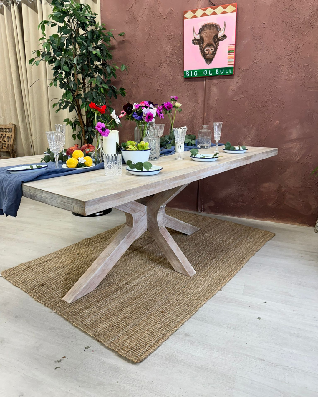 Sustainable Mango Wood Dining Table with Starburst Base – Seats 8