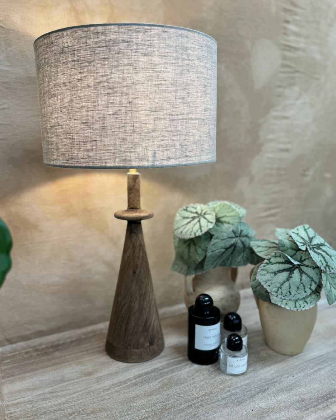 Mango Wood Table Lamp with Linen Shade