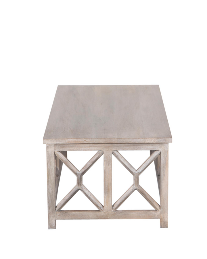 Contemporary Handcrafted Mango Wood Coffee Table – Whitewashed Finish