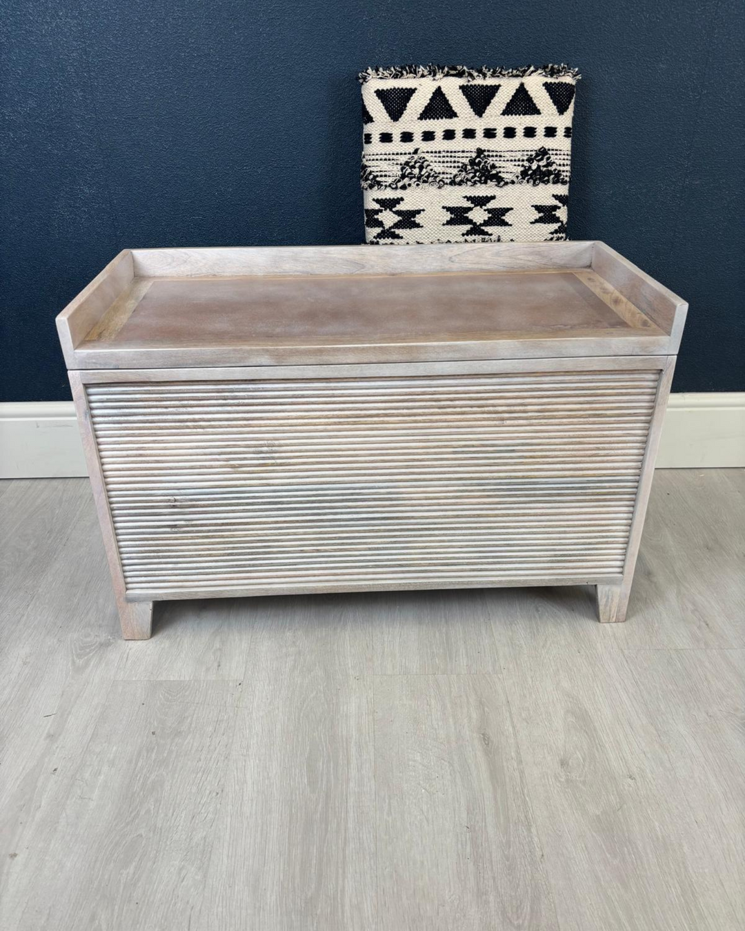 Small Mango Wood & Woven Cotton Ottoman Storage Bench