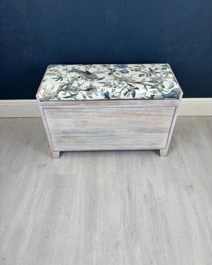 Small Mango Wood & Floral Cotton Ottoman Storage Bench