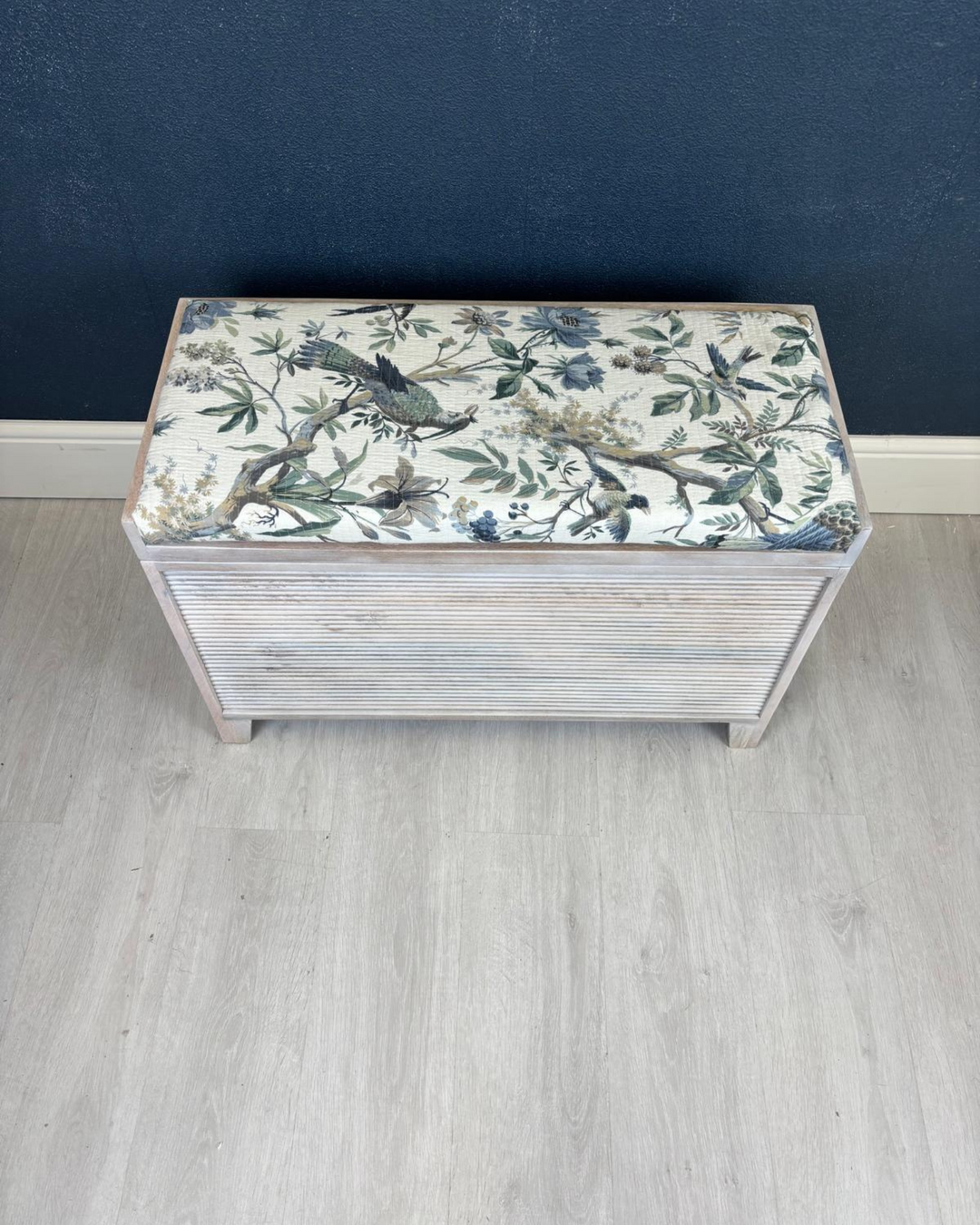 Small Mango Wood & Floral Cotton Ottoman Storage Bench