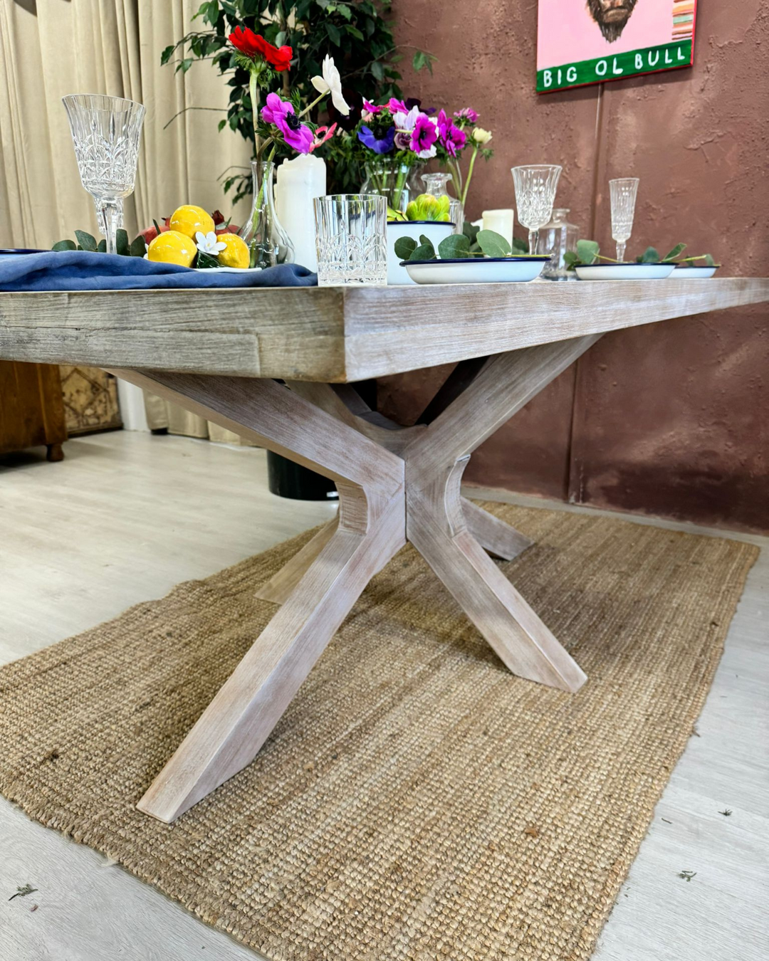 Sustainable Mango Wood Dining Table with Starburst Base – Seats 8