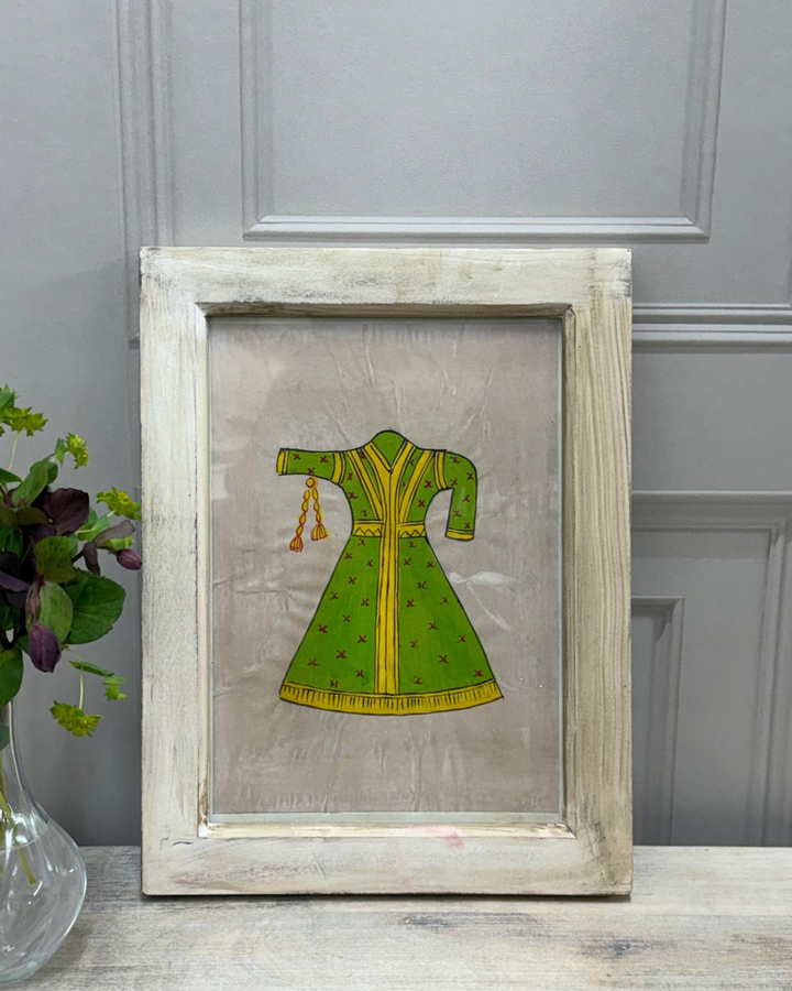 Vintage Mango Wood Framed Artwork – Hand-Painted Indian Costume