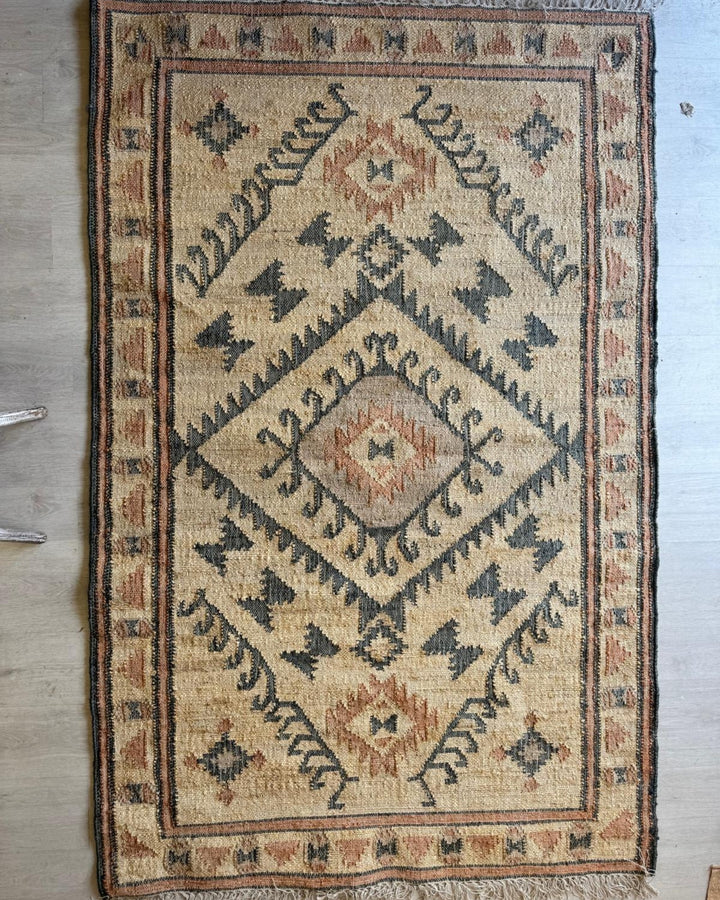 Jute Punja Hand-Woven Rug – Natural & Charcoal Geometric Design (150 x 240cm)