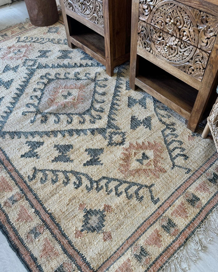 Jute Punja Hand-Woven Rug – Natural & Charcoal Geometric Design (150 x 240cm)