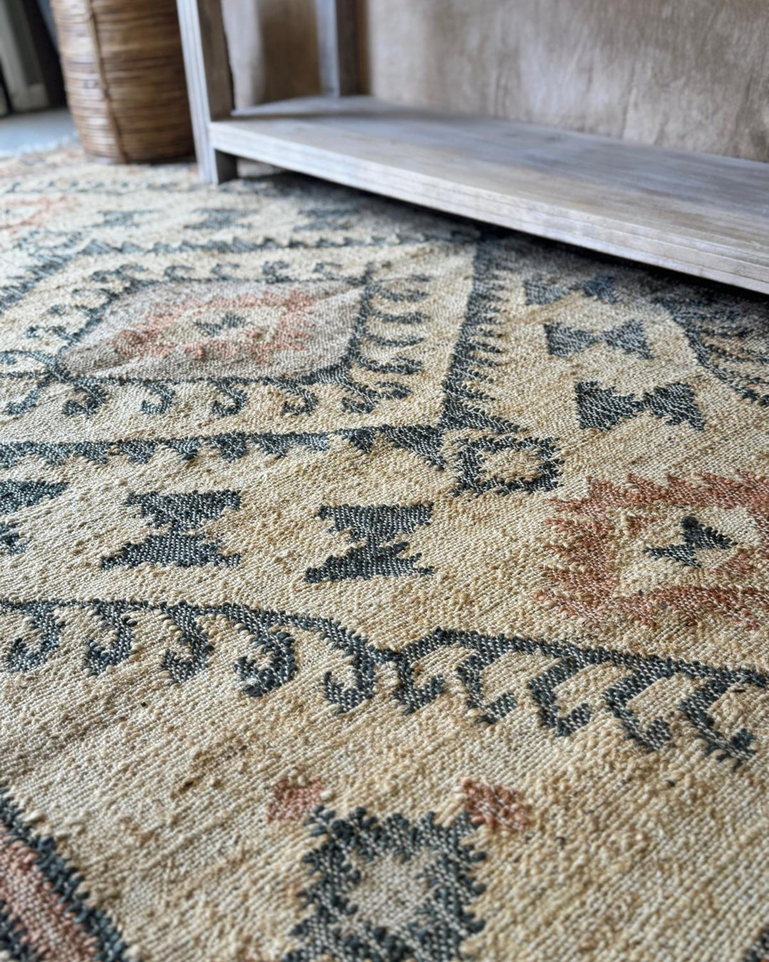 Jute Punja Hand-Woven Rug – Natural & Charcoal Geometric Design (150 x 240cm)