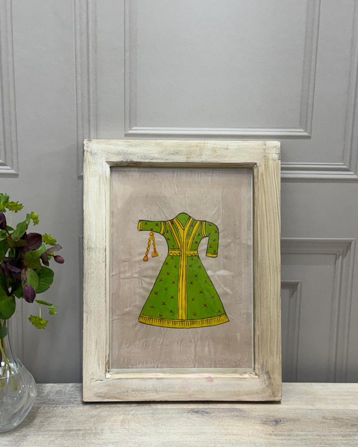 Vintage Mango Wood Framed Artwork – Hand-Painted Indian Costume