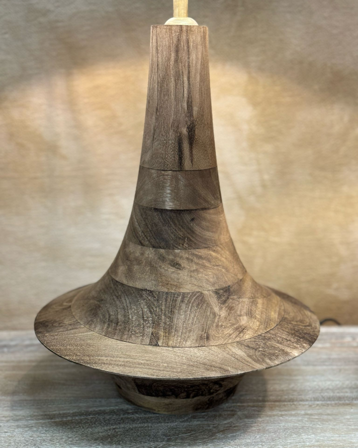 Mango Wood Table Lamp – Sculptural Design with Linen Shade