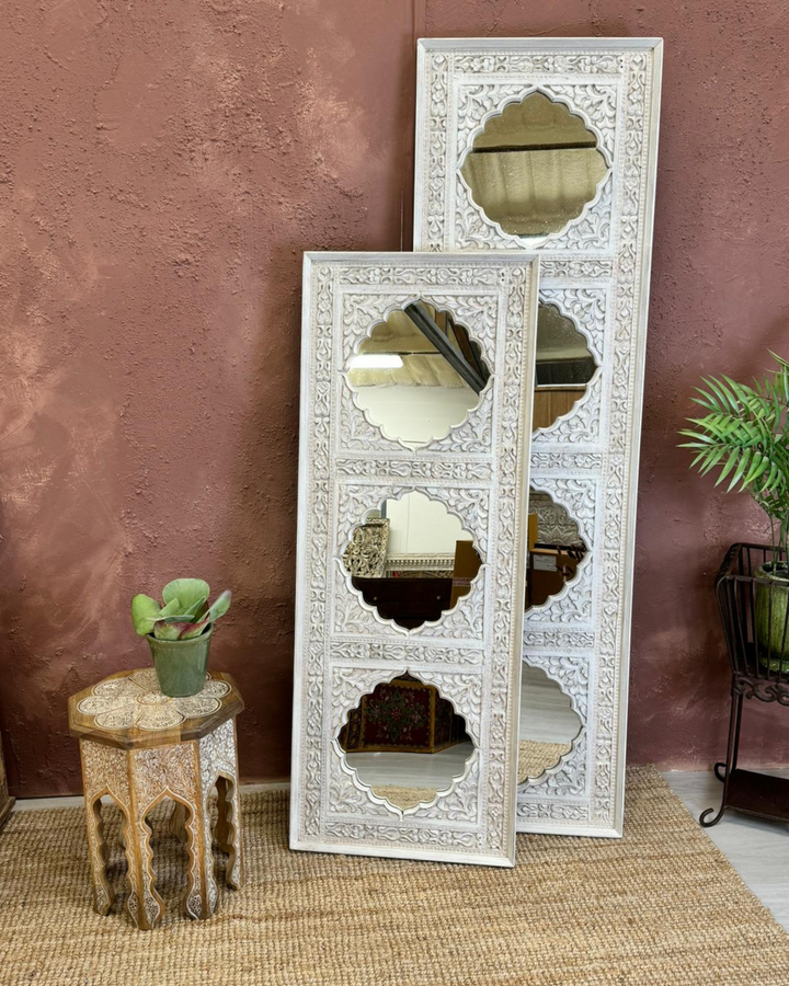 Hand-Carved Wall Mirror with Traditional Indian Design in Mango Wood