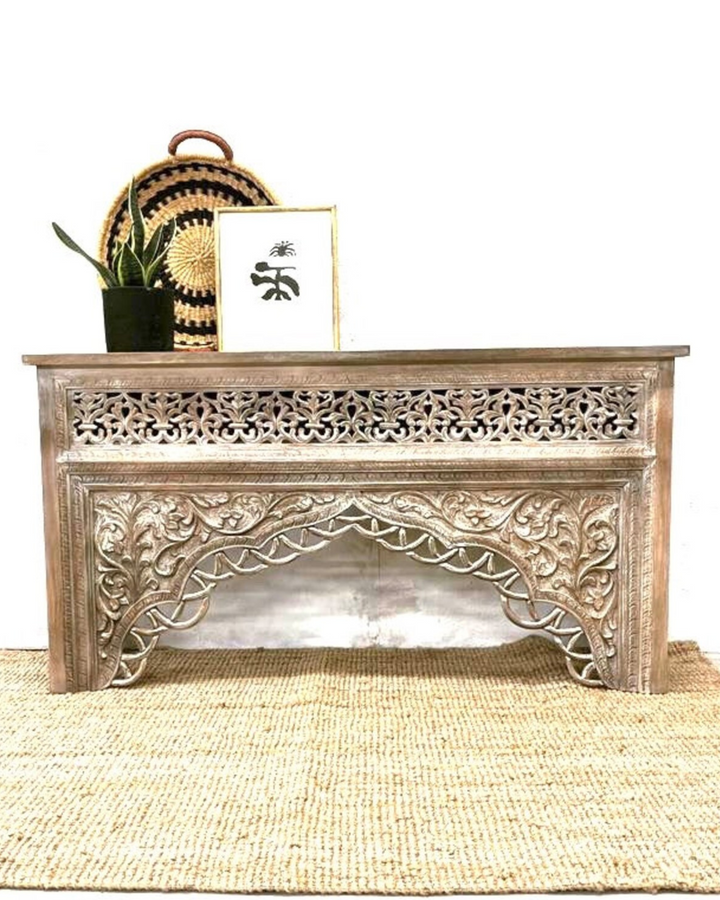 Hand-Carved Indian Mango Wood Console Table