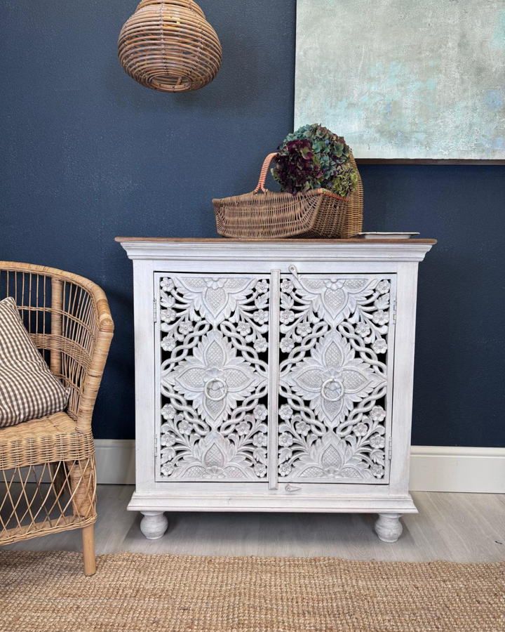 Hand-Carved Mango Wood 2-Door Sideboard