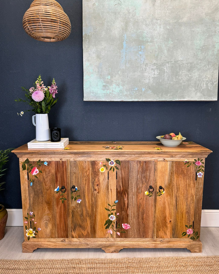 Hand-Carved Mango Wood 4-Door Sideboard