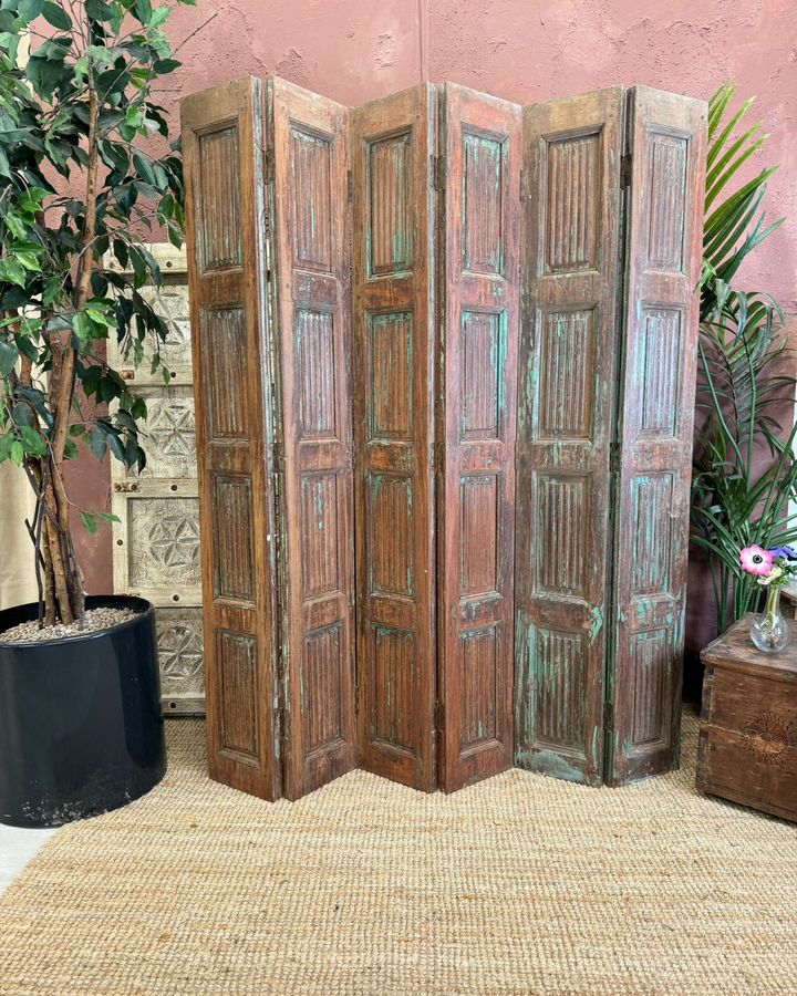 Vintage Reclaimed Mango Wood Shutters / Room Divider – 6-Panel Design