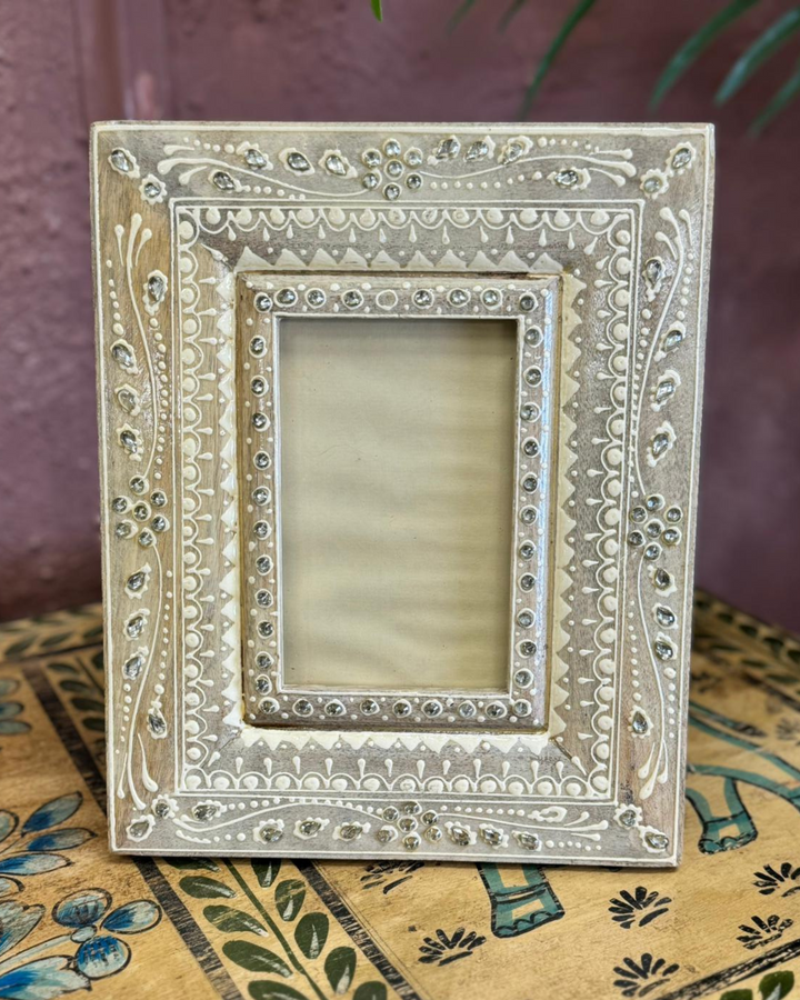 Mango Wood Picture Frame with Traditional Patterns - 27cm x 22cm