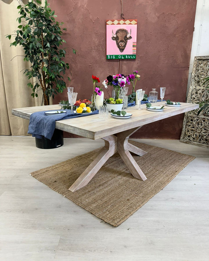 Sustainable Mango Wood Dining Table with Starburst Base – Seats 8