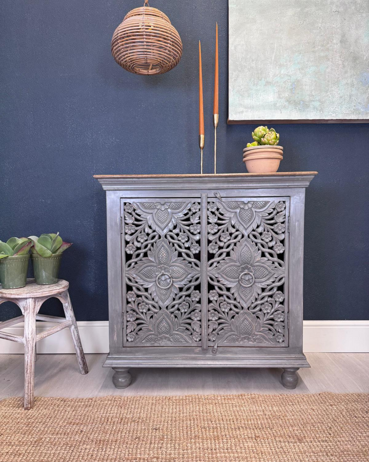 Hand-Carved Mango Wood 2-Door Sideboard