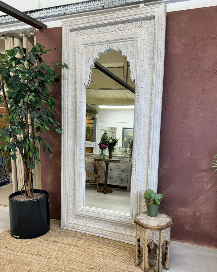 Grand Hand-Carved Mango Wood Floor Mirror