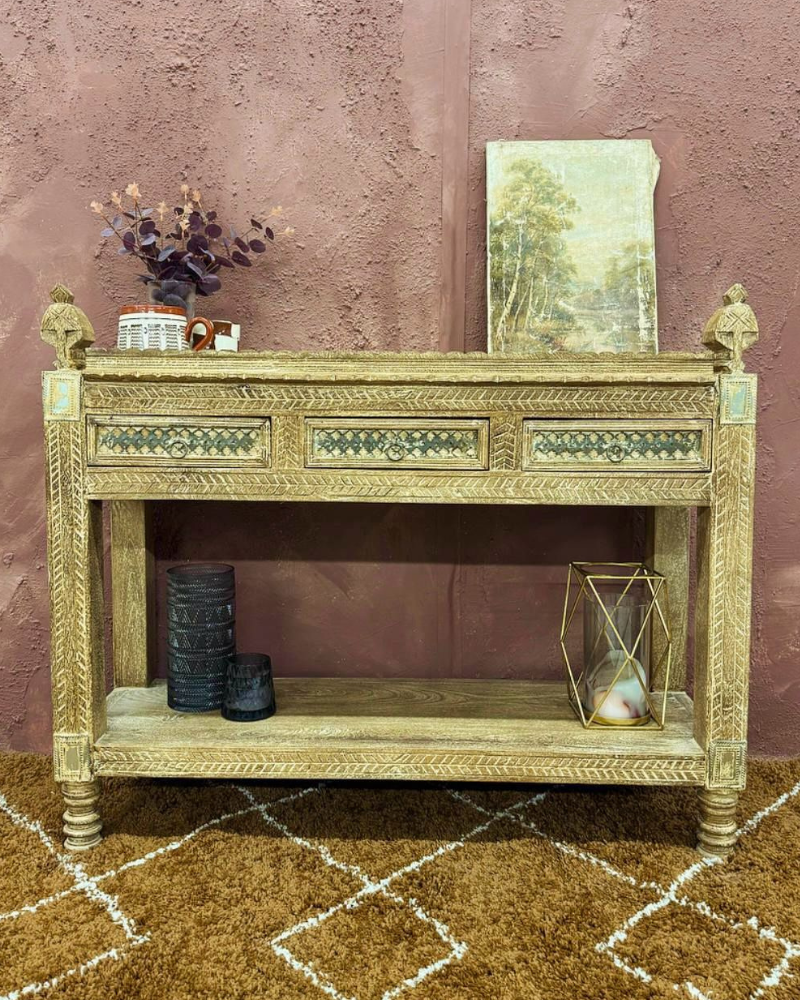 Vintage Style Indian Console Table with Intricate Carvings