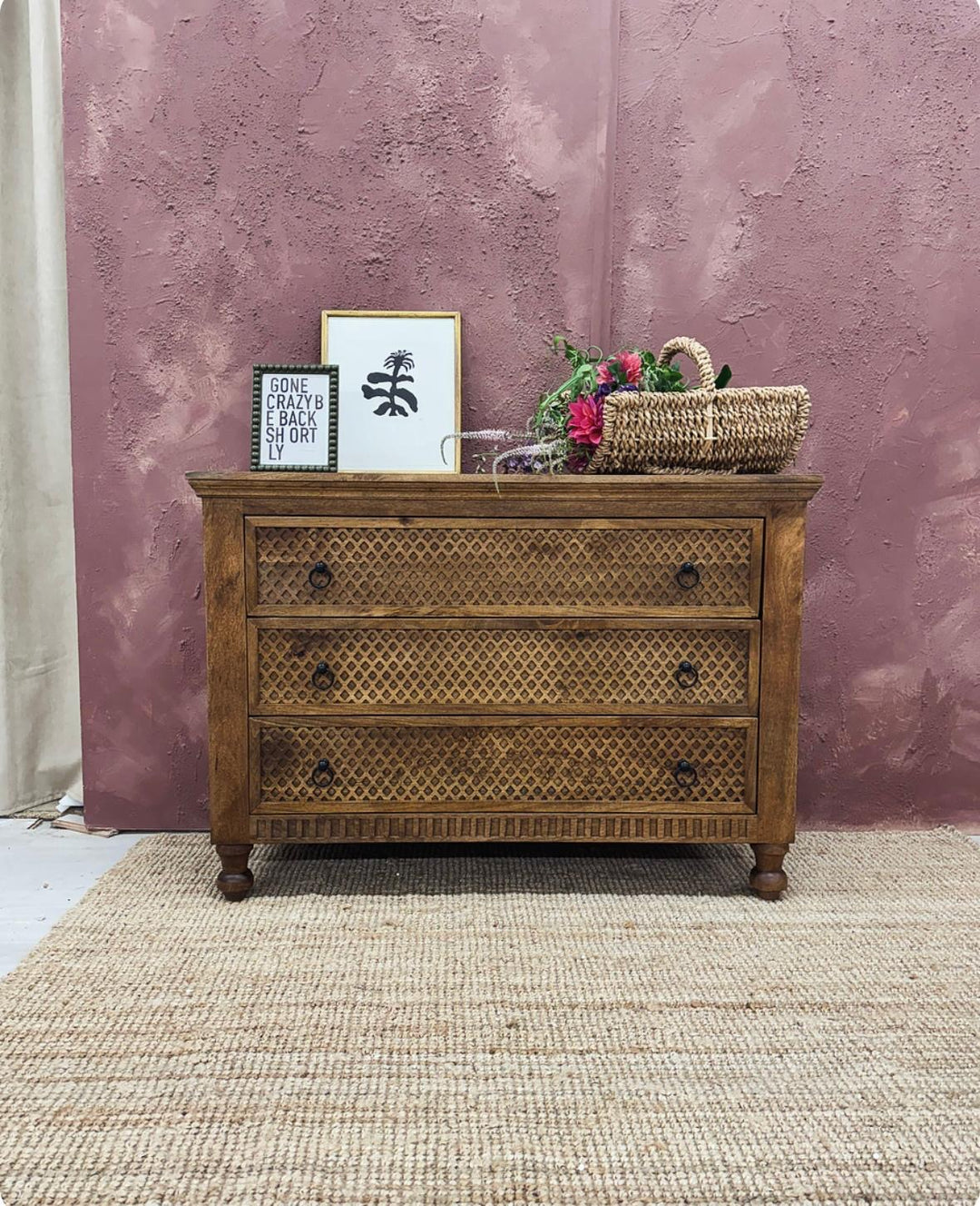 Handcrafted Carved Mango Wood Chest of Drawers