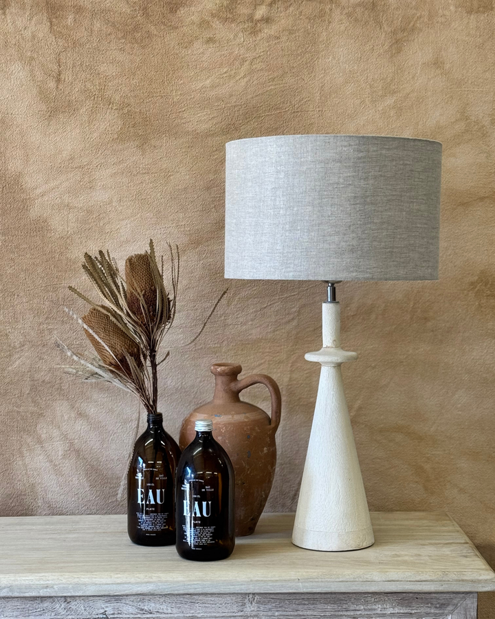 Whitewashed Mango Wood Table Lamp – Natural Linen Shade